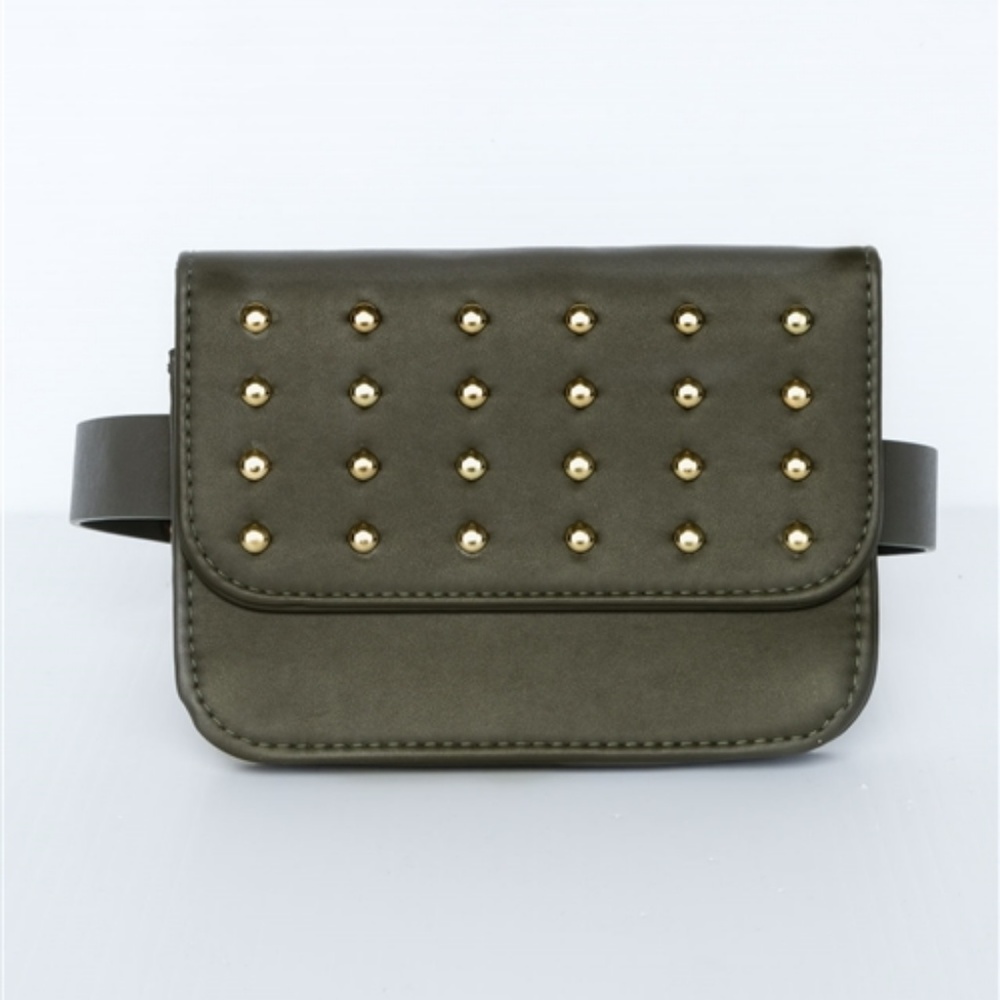 STELLA STUDDED VEGAN LEATHER FANNY BELT BAG olive